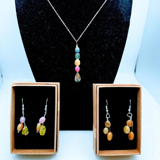 "Commitment" | Multi-color sapphire and peridot necklace & earrings | wisdom, creativity, focus, growth