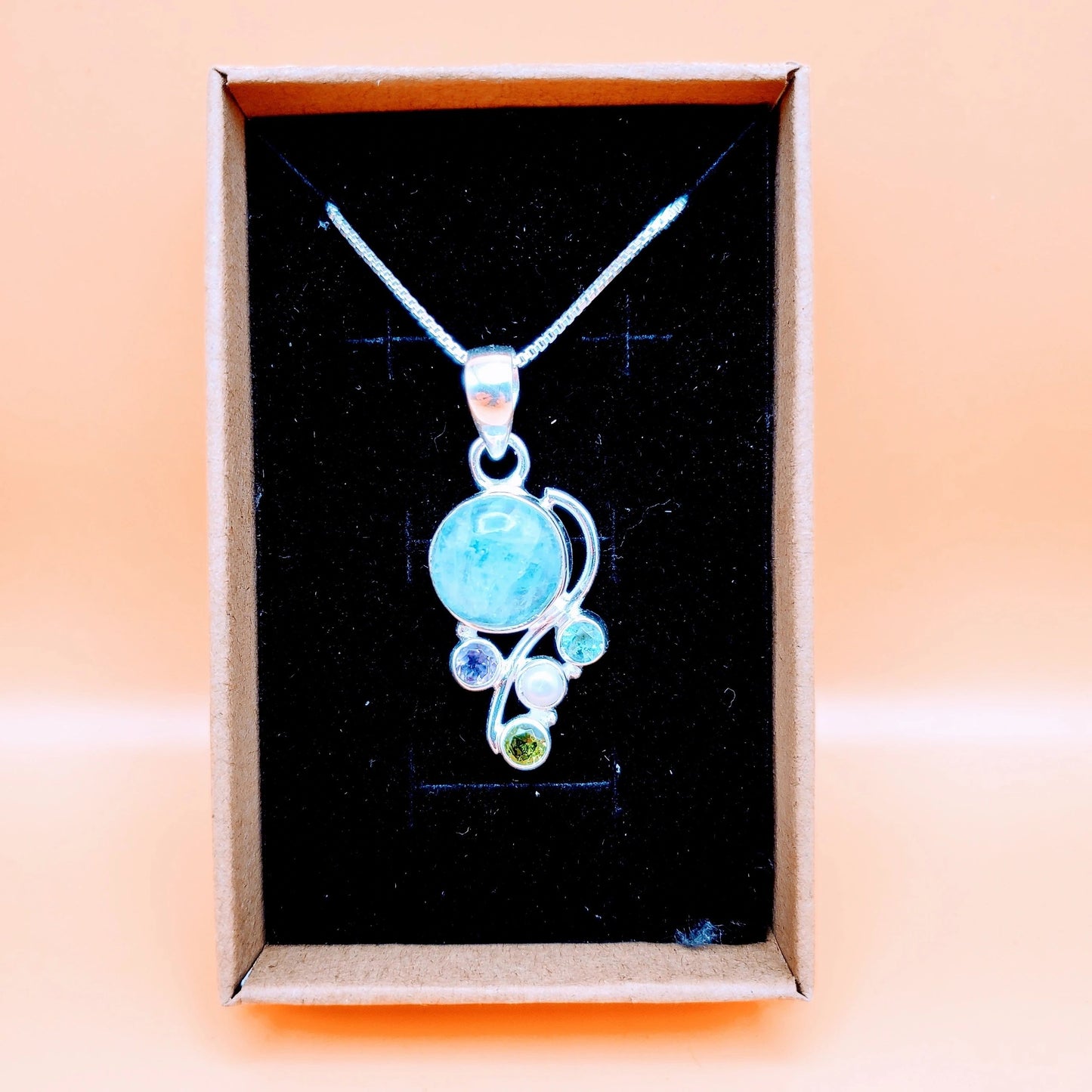 "Water" | Aquamarine Necklace with Amethyst, Peridot, Pearl & Bracelet | Tranquility, Serenity, Inner Peace