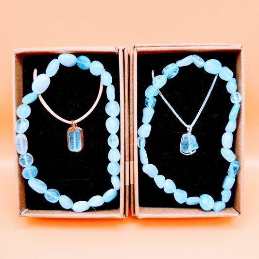 "Serenity" | Sky Blue Topaz Necklace and Aquamarine Bracelet | Inner Wisdom, Opportunities, Authentic Self