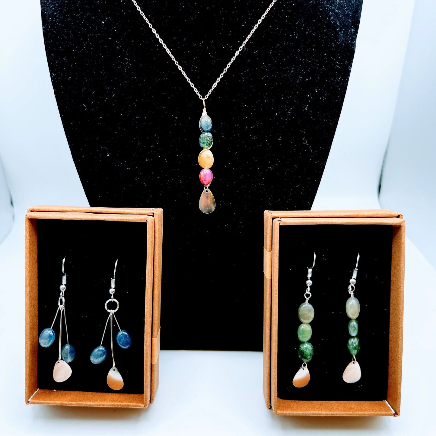 "Commitment" | Multi-color sapphire and peridot necklace & earrings | wisdom, creativity, focus, growth