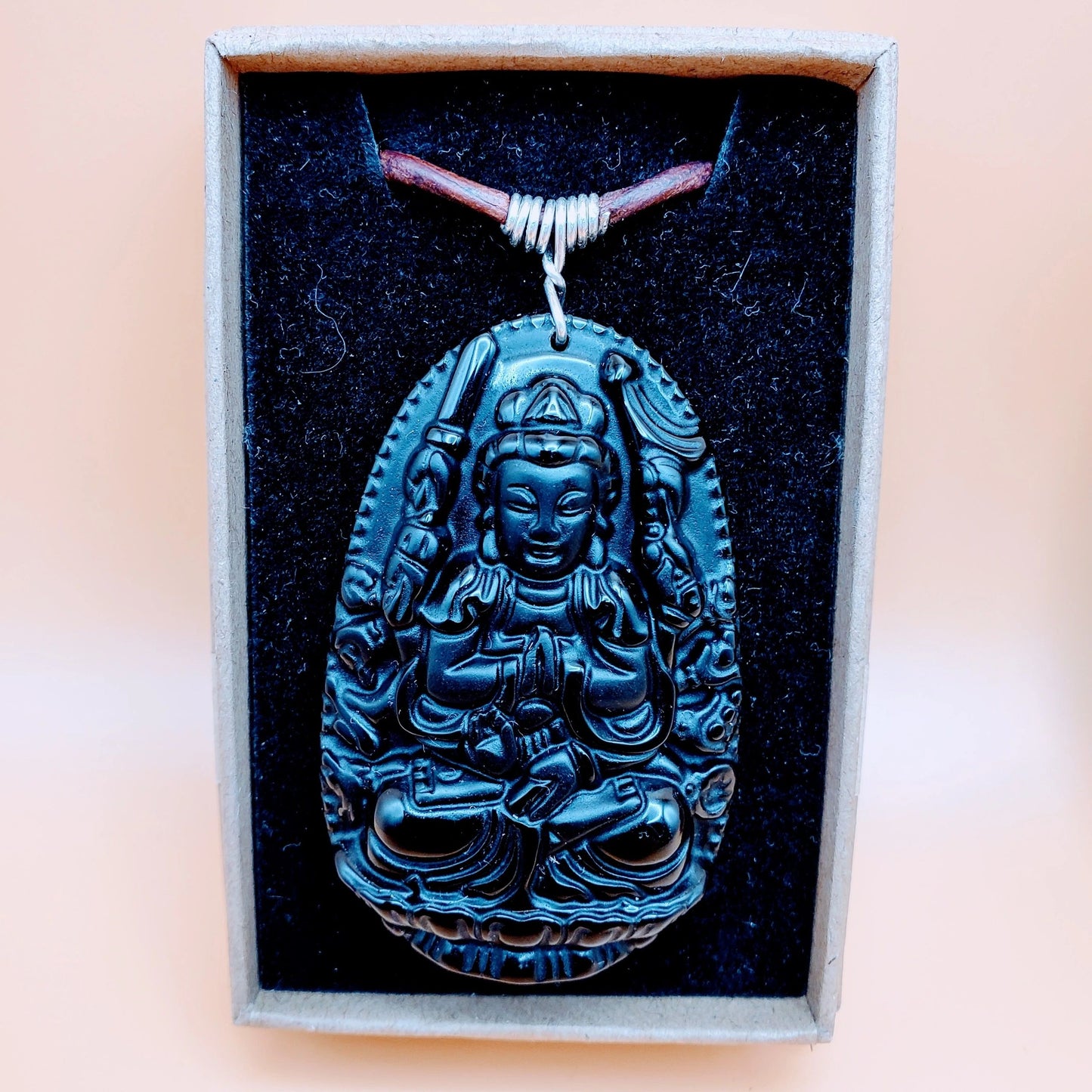 Guan Yin Black Obsidian Necklace | protection, aura cleansing, self-control, balance