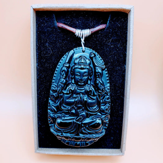 Guan Yin Black Obsidian Necklace | protection, aura cleansing, self-control, balance