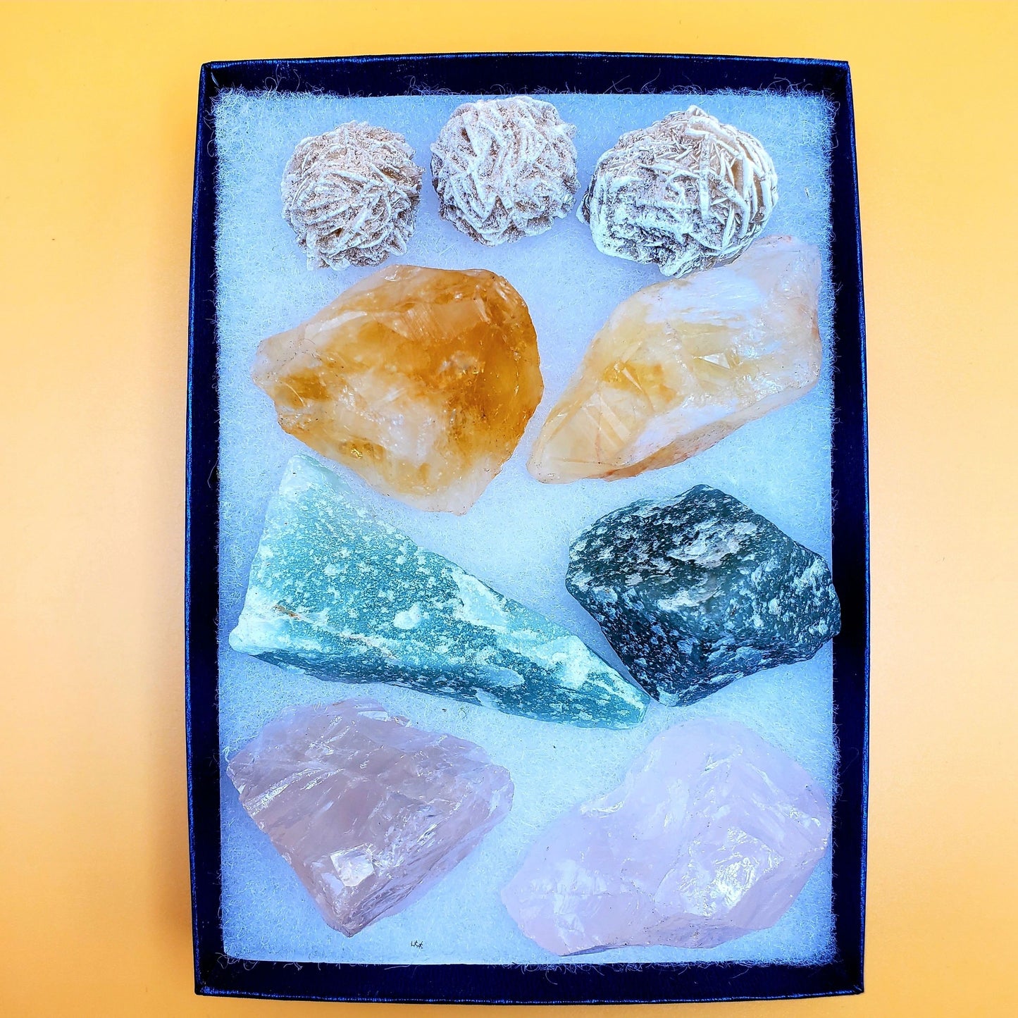 Premium raw crystals | dessert rose selenite, citrine, aventurine, rose quartz
