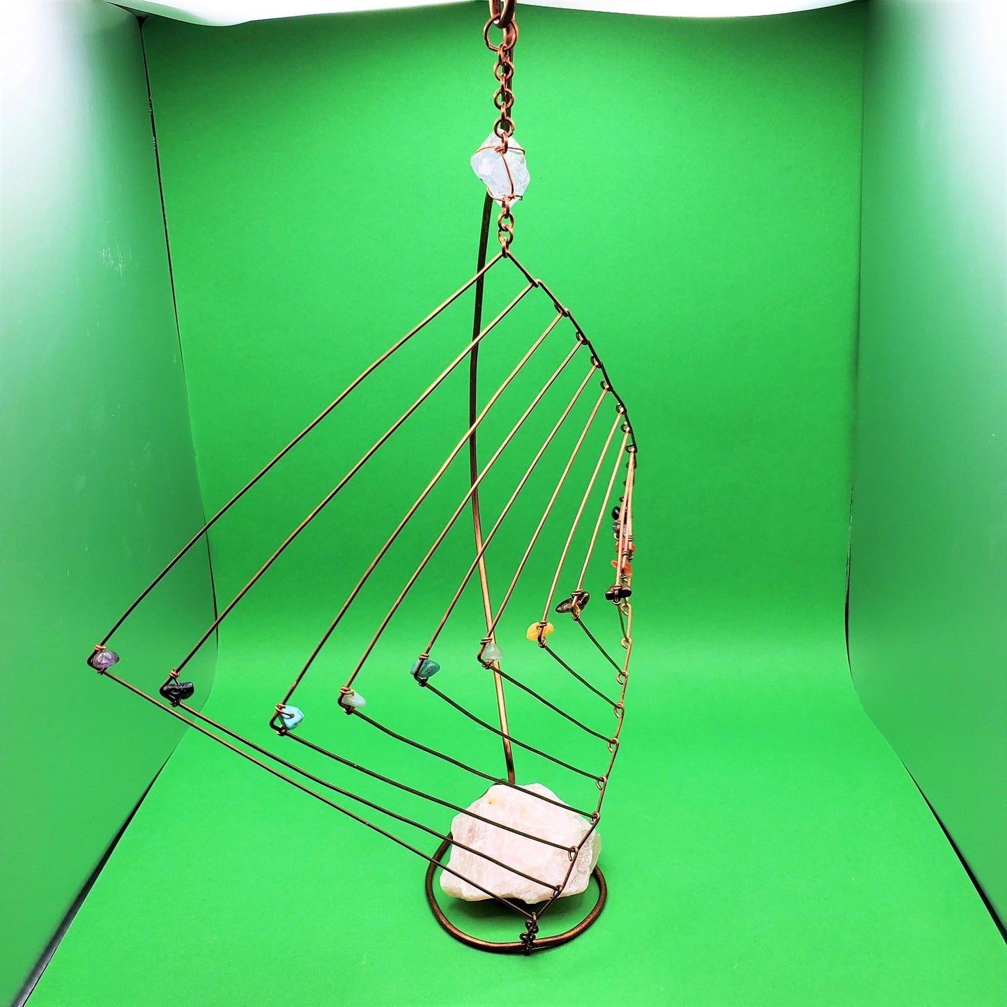 "Divine Love" | Multi-crystal copper toy with large rose quartz as base weight and celestite on top