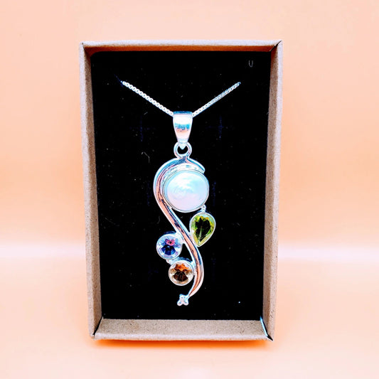 "Pearly" | Mother of Pearl Necklace with Peridot, Amethyst, Citrine | Concentration, Innocence, Purity