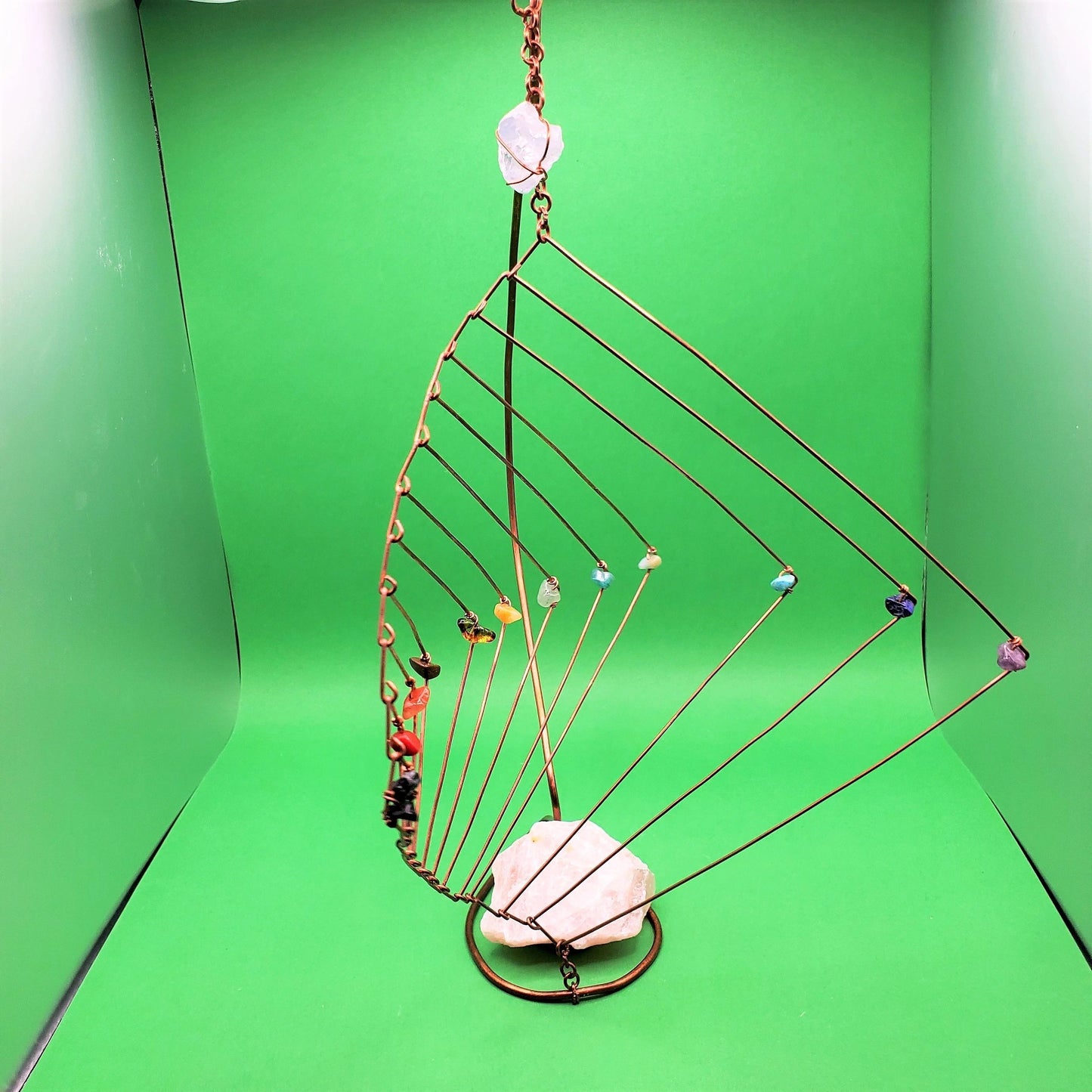 "Divine Love" | Multi-crystal copper toy with large rose quartz as base weight and celestite on top