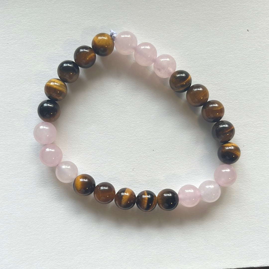 Pearl, rose quartz, aventurine, red tiger's eye, smoky quartz bracelets