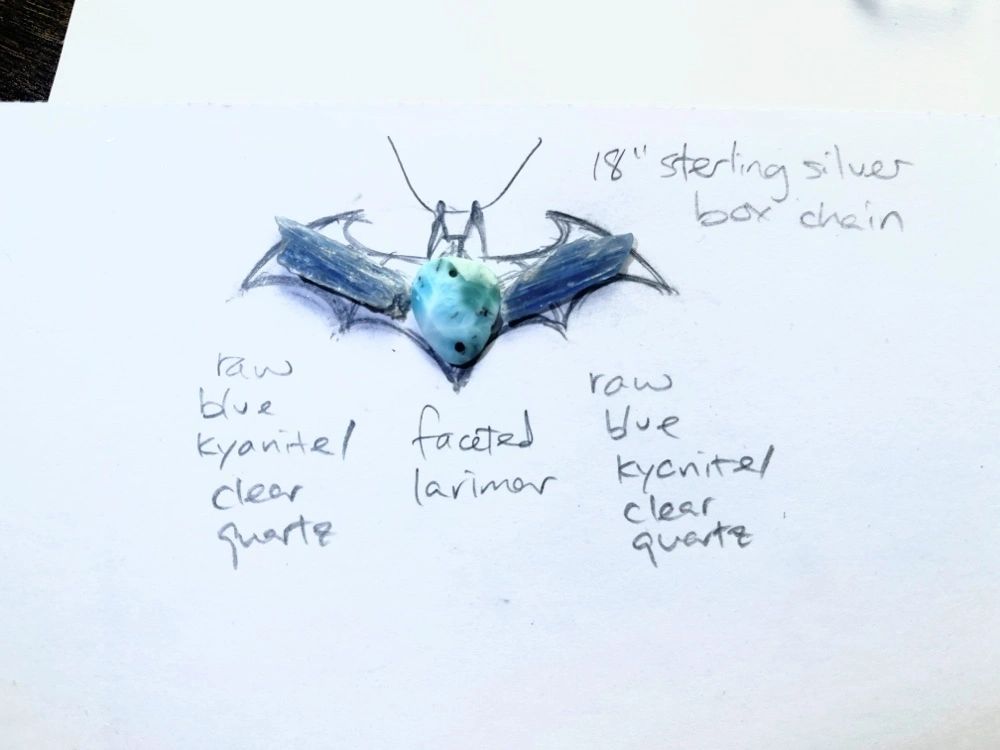 Custom bat crystal necklace in sterling silver