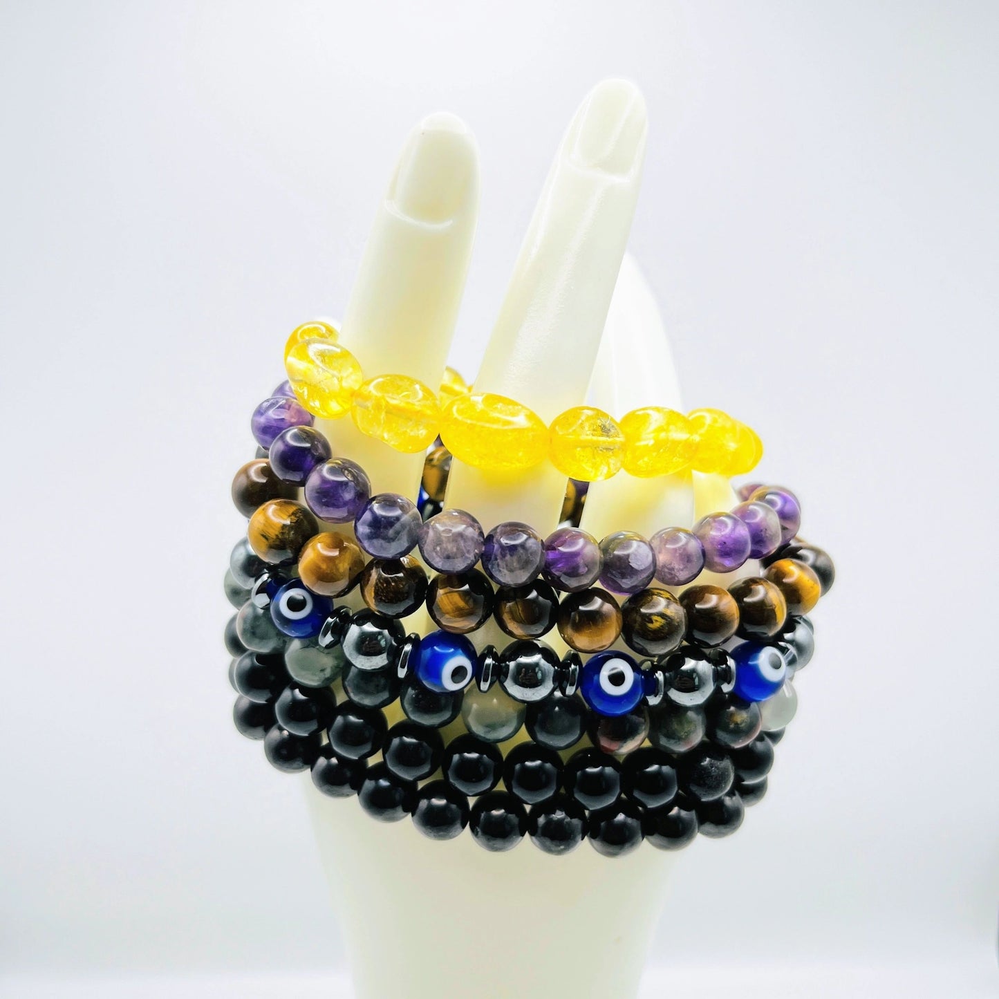 Assorted Crystal Bracelets | citrine, amethyst, tiger eye, bloodstone, obsidian, shungite, hematite