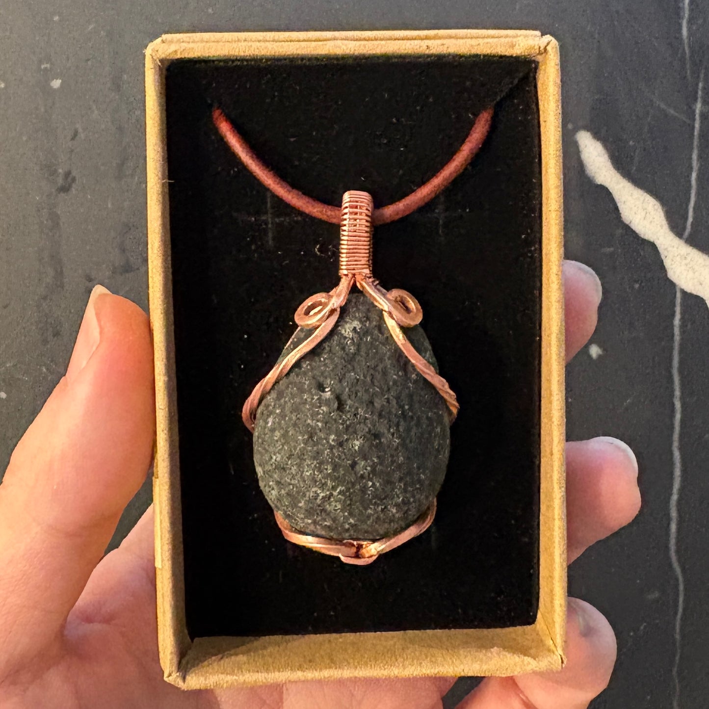 Custom Moldavite pendants in copper