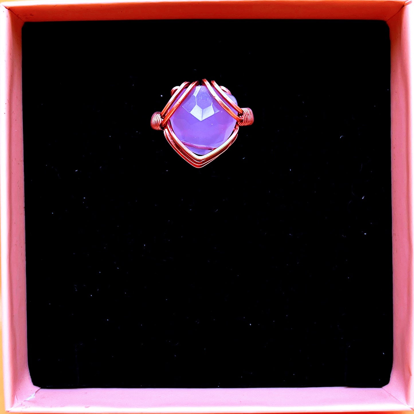 Copper rings: rose quartz, opalite, lavender quartz, cherry quartz, blue topaz, sodalite