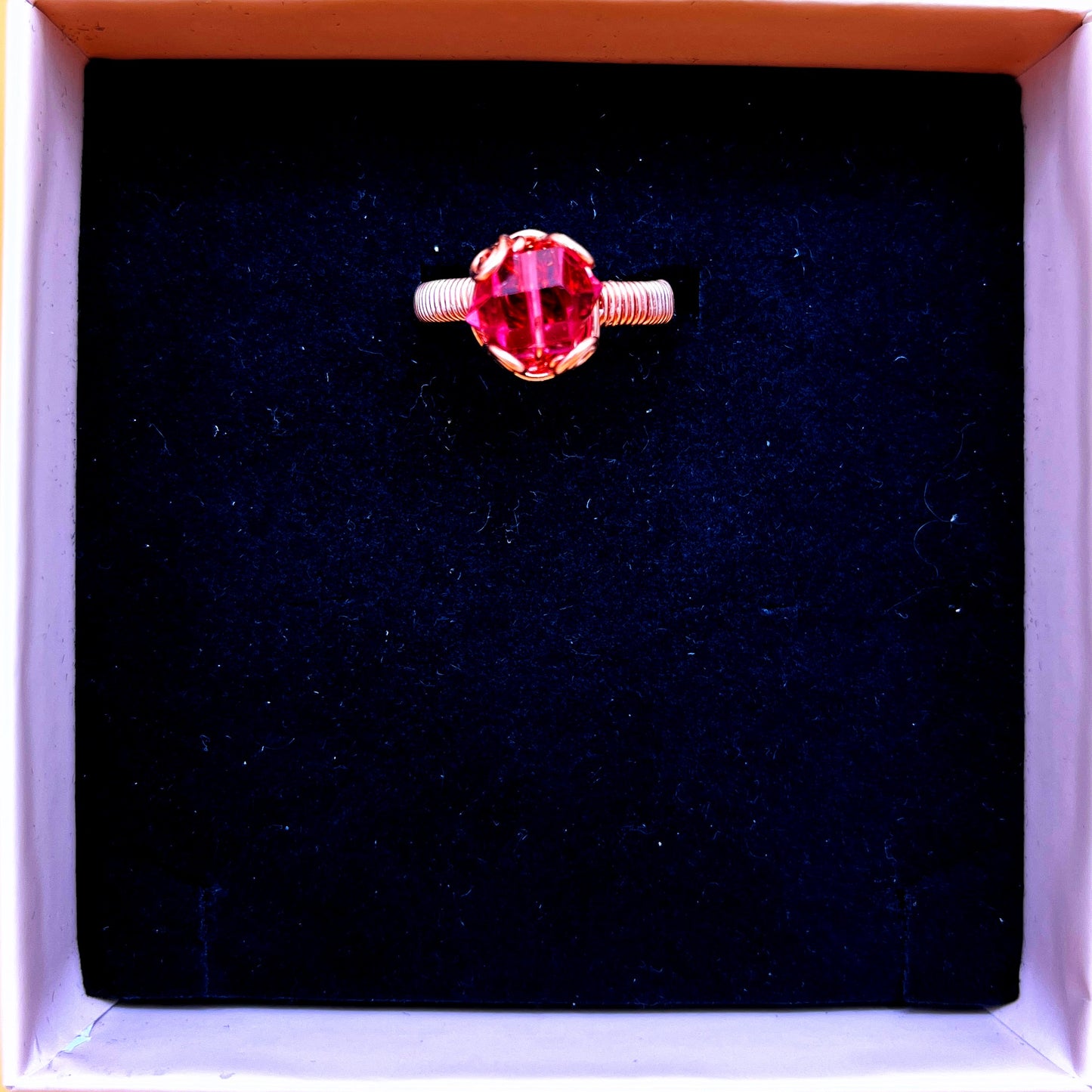 Copper rings: rose quartz, opalite, lavender quartz, cherry quartz, blue topaz, sodalite