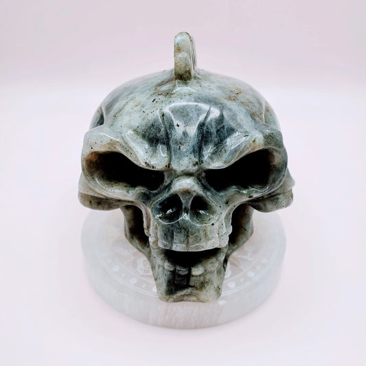 Labradorite Crystal Skull | 12 Zodiac Selenite Charging Plate