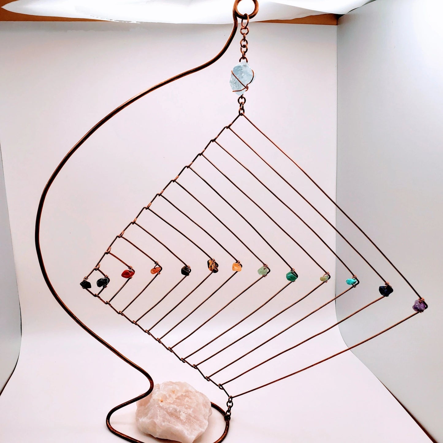 "Divine Love" | Multi-crystal copper toy with large rose quartz as base weight and celestite on top