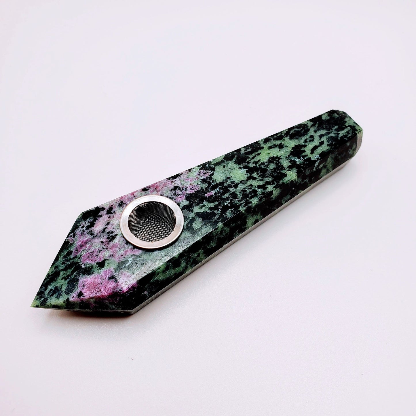 Black Obsidian, Ruby Ziosite, Amethyst | Crystal Smoke Pipe