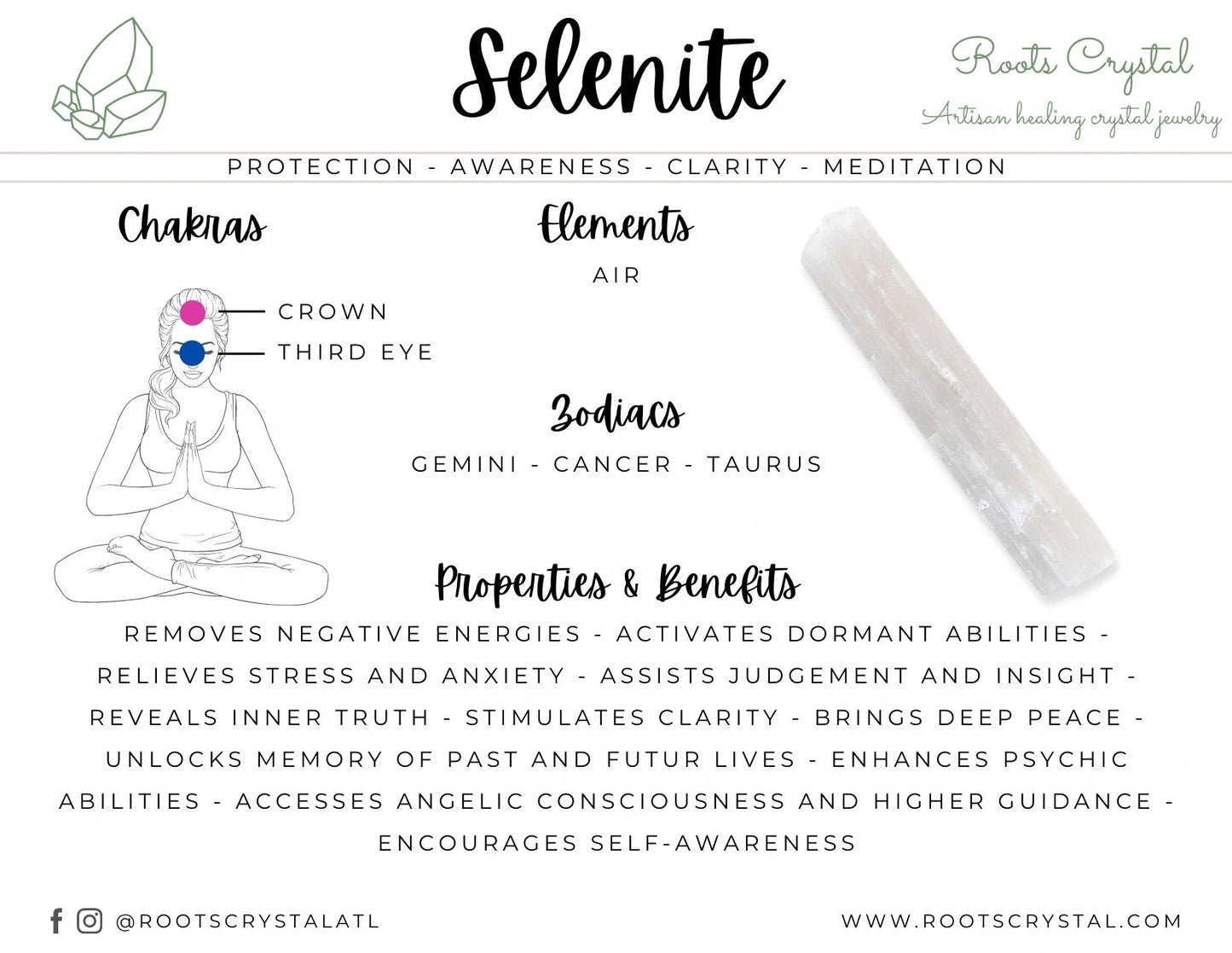Selenite Wand 4" and 6" | cleansing, healing, meditation, clarity