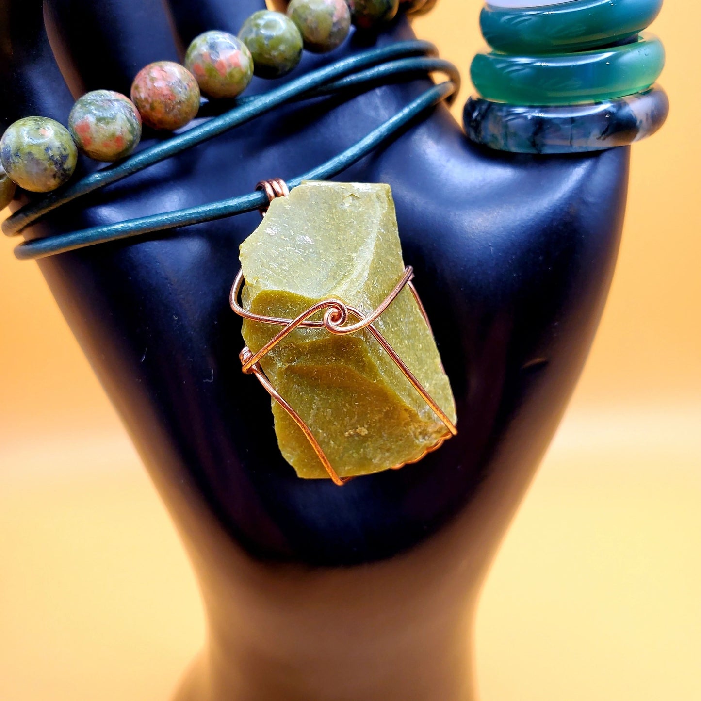 Green Opal Crystal Necklace, Unakite Bracelet, Rings | Rejuvenating the heart, compassion, unconditional love