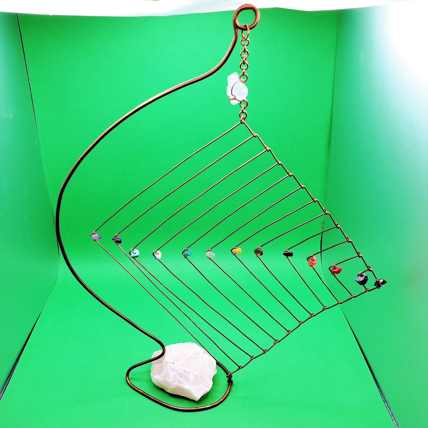 "Divine Love" | Multi-crystal copper toy with large rose quartz as base weight and celestite on top