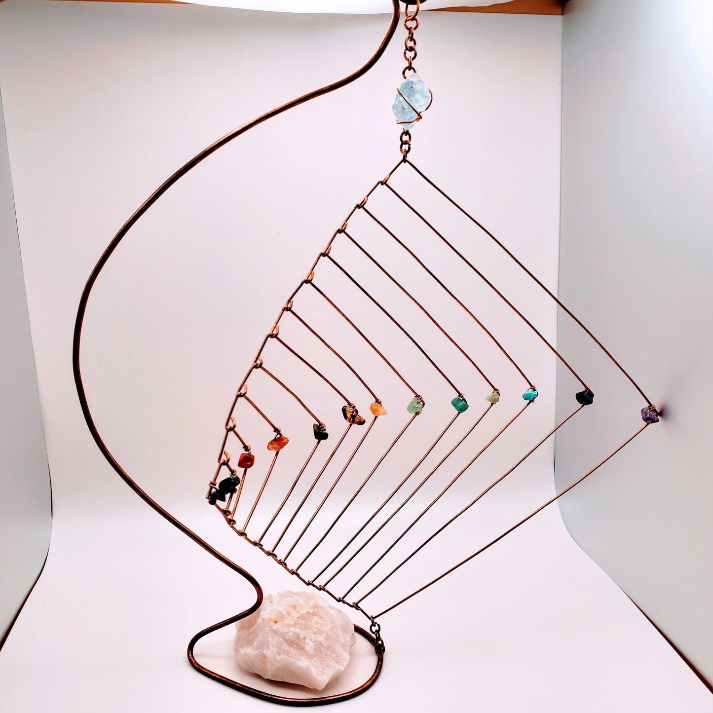 "Divine Love" | Multi-crystal copper toy with large rose quartz as base weight and celestite on top