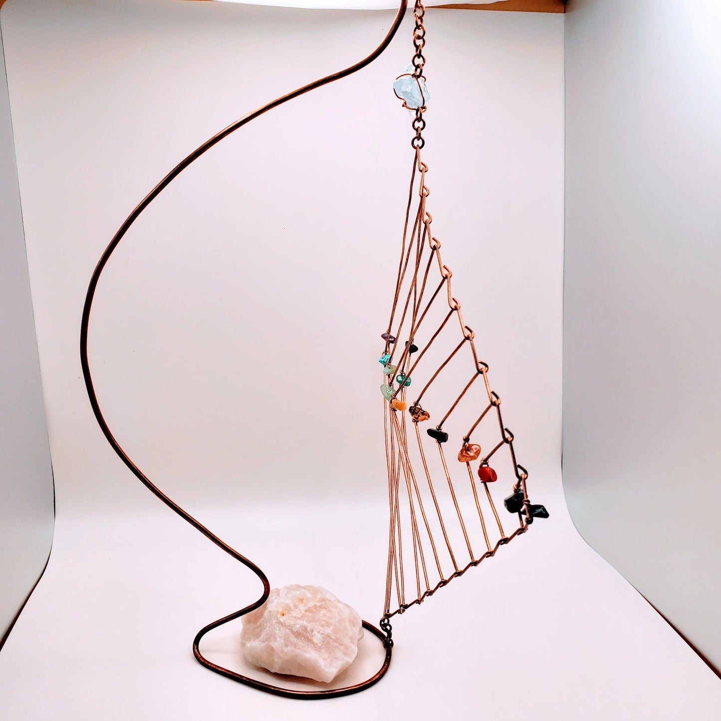 "Divine Love" | Multi-crystal copper toy with large rose quartz as base weight and celestite on top
