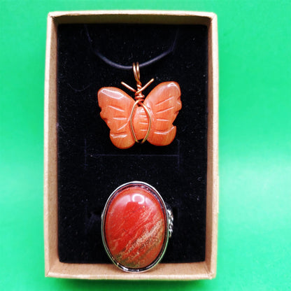 "Butterfly" | Red Jasper Necklace, Ring | Grounding, Nurturing, Centering