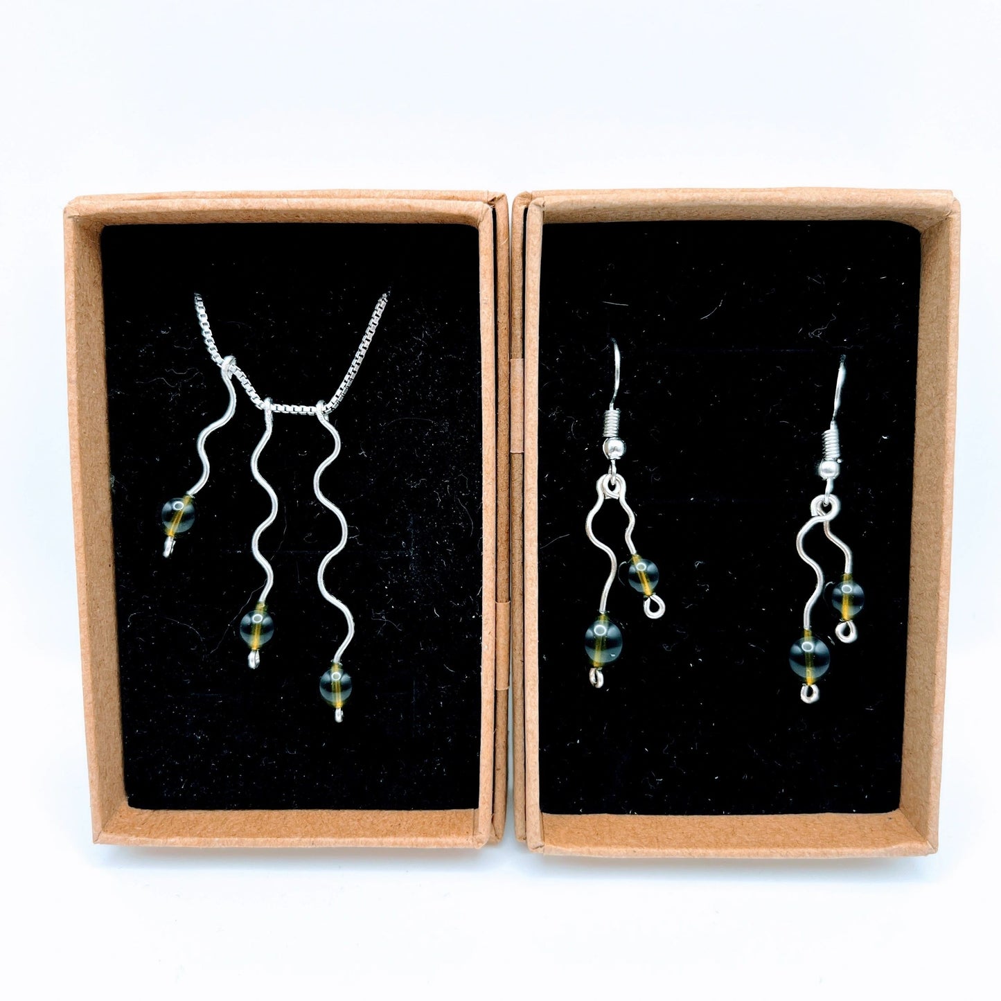 "Far-a-waves" | Moldavite Necklace and earrings | Transformation, Fortune, Protection