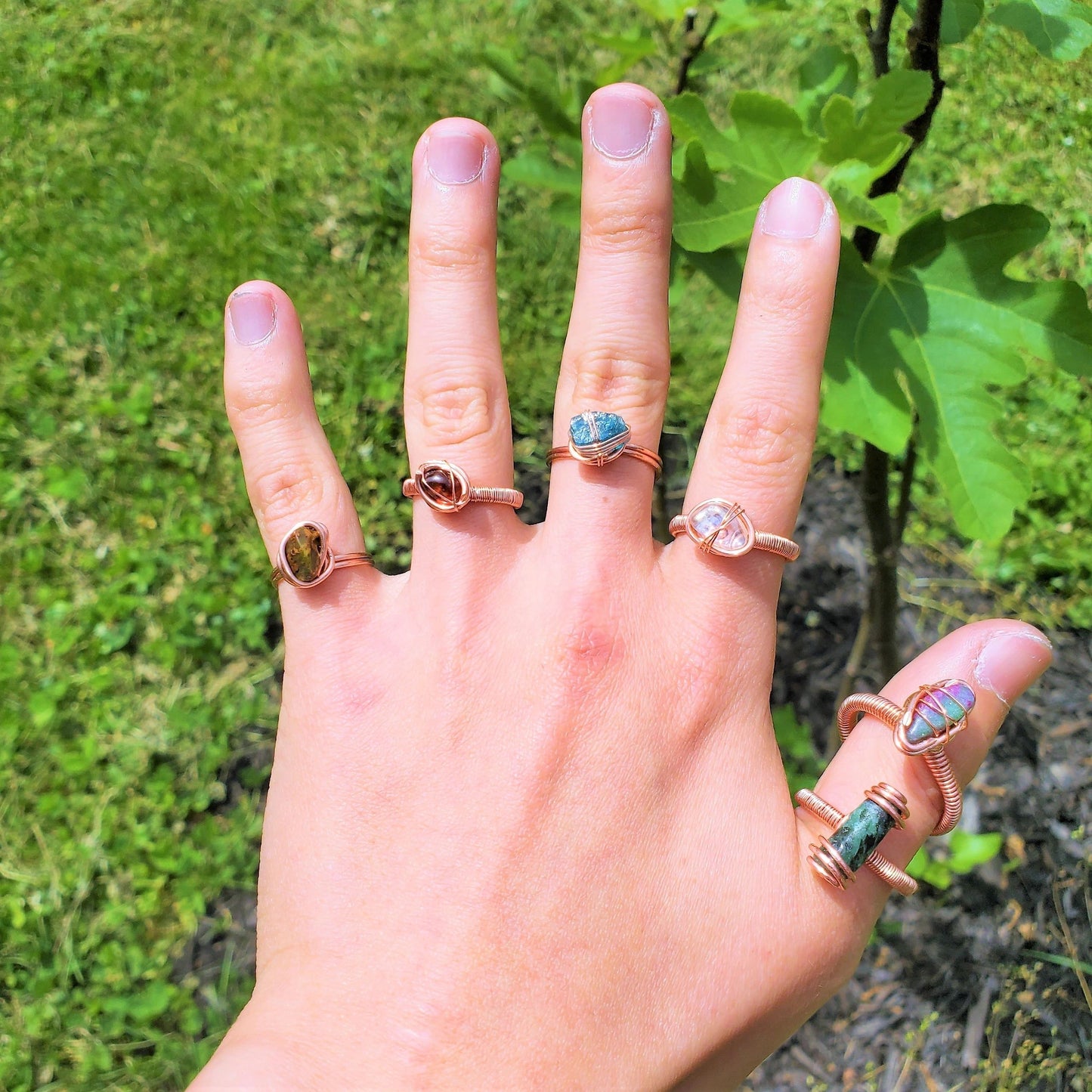 [FINAL SALE] Copper & Crystal rings | Bloodstone, Garnet, Apatite, Angel Aura, Ruby Ziosite