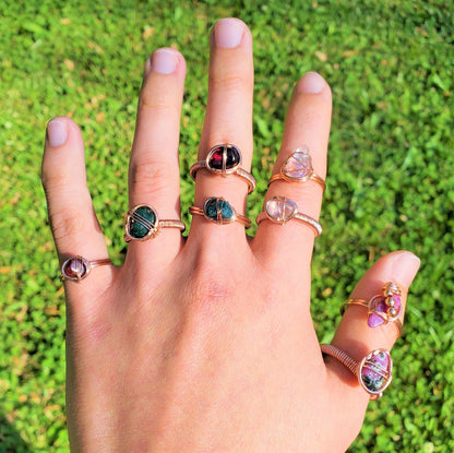 [FINAL SALE] Copper & Crystal rings | Bloodstone, Garnet, Apatite, Angel Aura, Ruby Ziosite