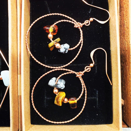 [FINAL SALE] Copper earrings with lower chakra crystal stones