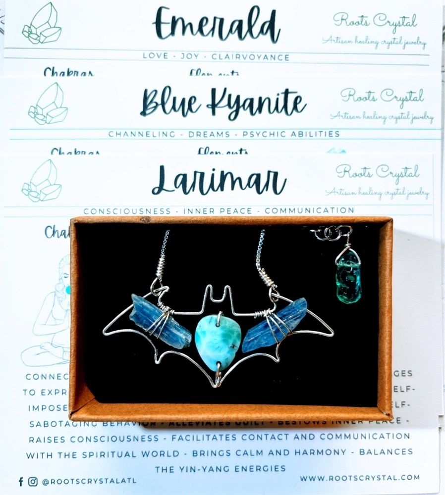 Custom bat crystal necklace in sterling silver