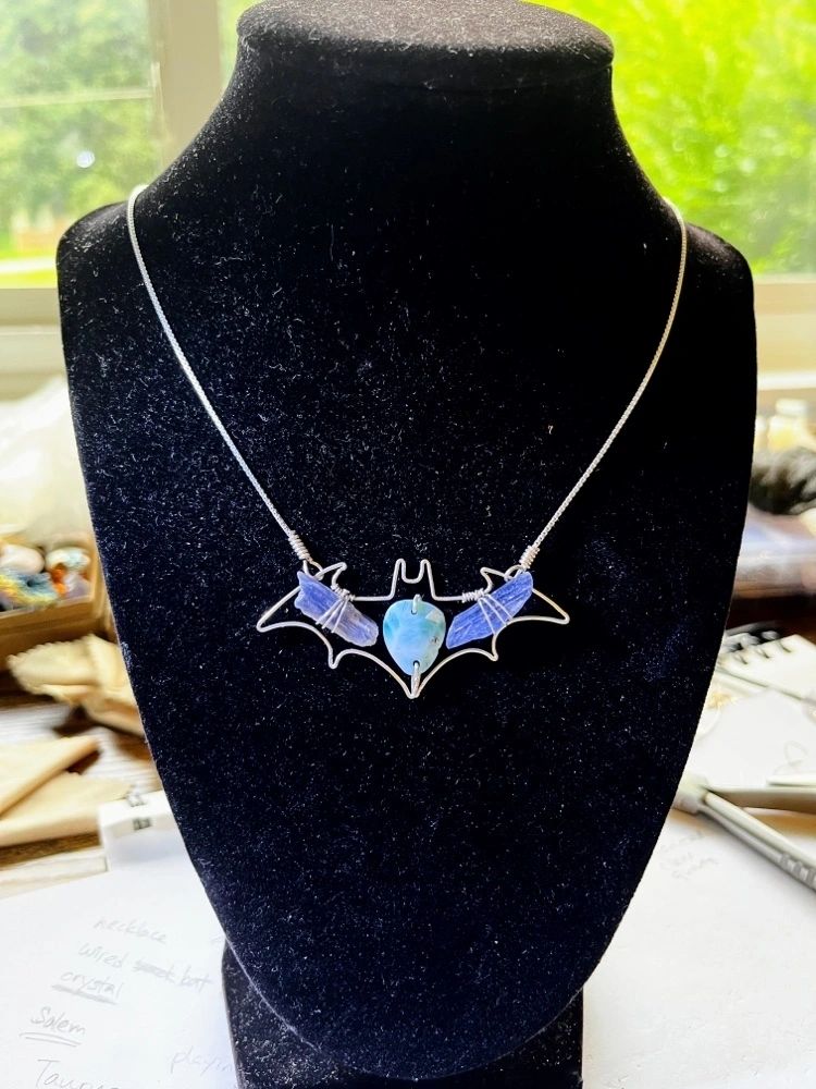 Custom bat crystal necklace in sterling silver