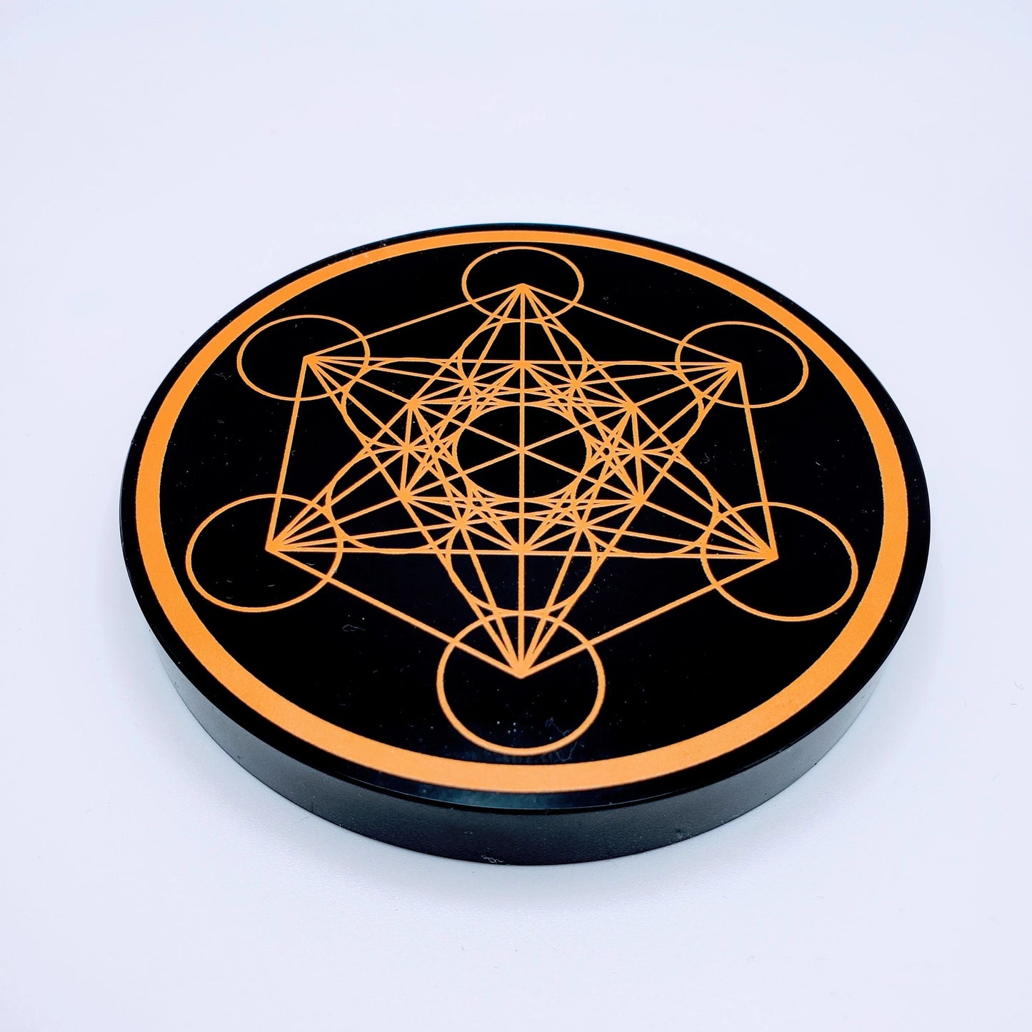 Obsidian metatron cube charging plate | Flourite octahedron | Selenite skyscraper