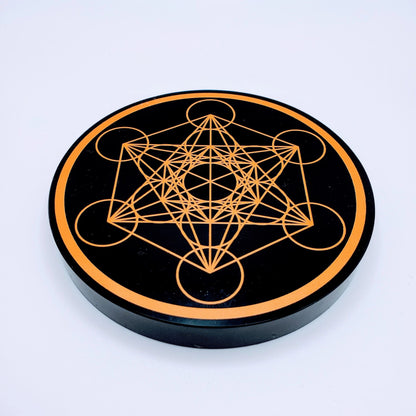 Obsidian metatron cube charging plate | Flourite octahedron | Selenite skyscraper