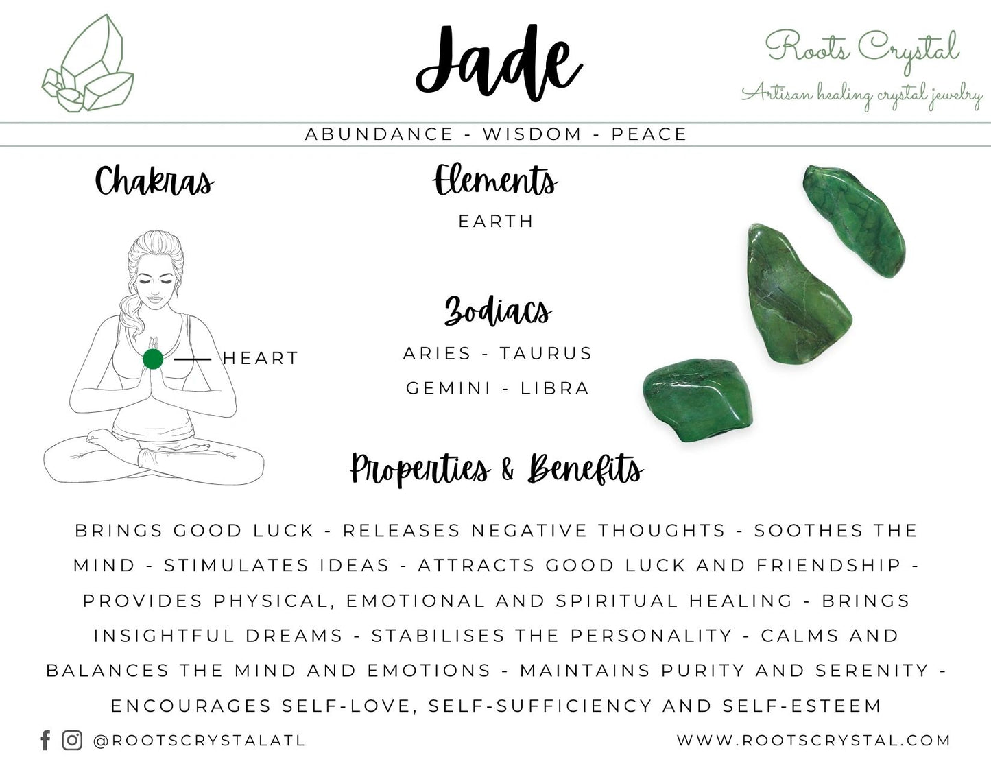 "Heart" | China Jade Crystal Necklace and Bracelet | Abundance, Wisdom, Peace