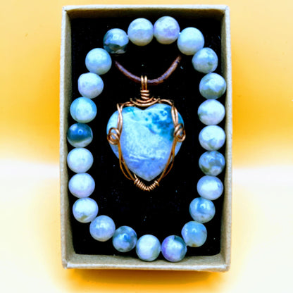 "Heart" | China Jade Crystal Necklace and Bracelet | Abundance, Wisdom, Peace