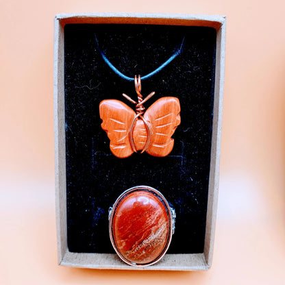 "Butterfly" | Red Jasper Necklace, Ring | Grounding, Nurturing, Centering