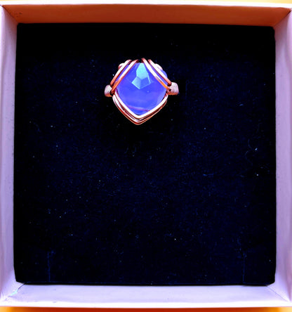 Copper rings: rose quartz, opalite, lavender quartz, cherry quartz, blue topaz, sodalite