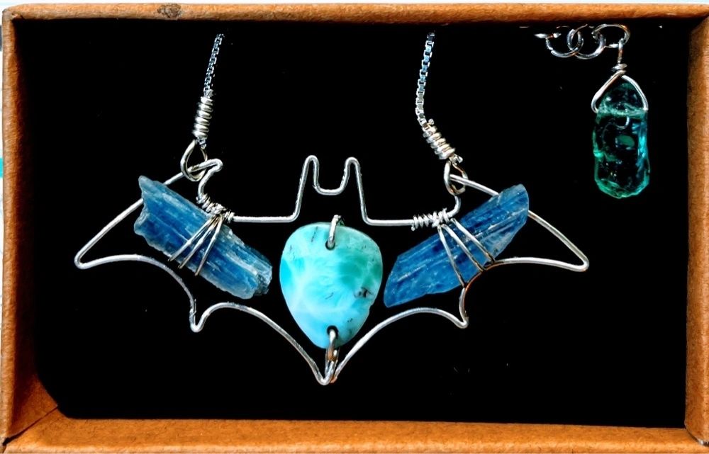 Custom bat crystal necklace in sterling silver