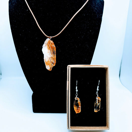 "Strength" | Raw Citrine Necklace and earrings | Abundance, Joy, Strength