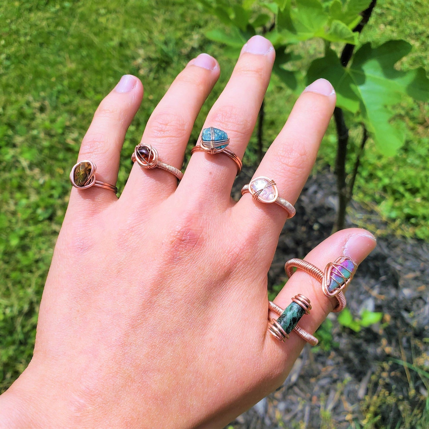 [FINAL SALE] Copper & Crystal rings | Bloodstone, Garnet, Apatite, Angel Aura, Ruby Ziosite