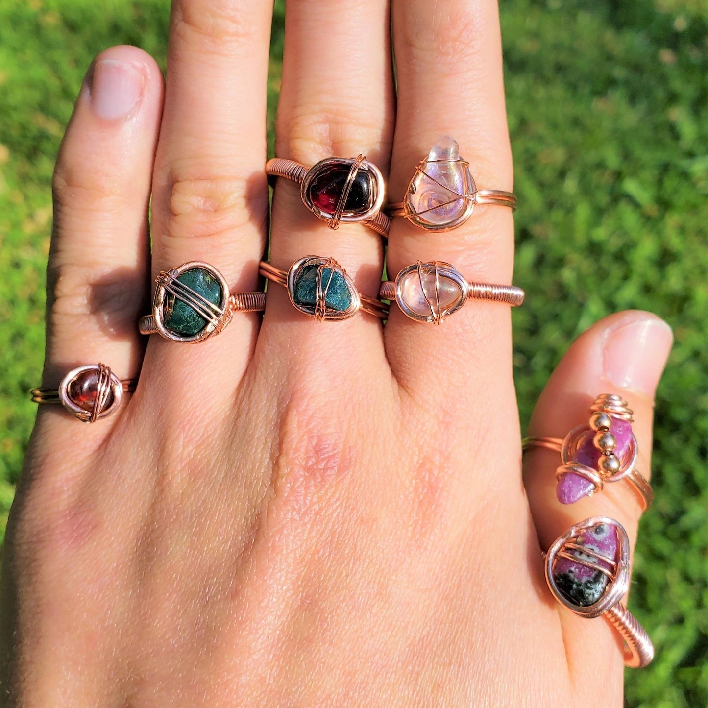 [FINAL SALE] Copper & Crystal rings | Bloodstone, Garnet, Apatite, Angel Aura, Ruby Ziosite